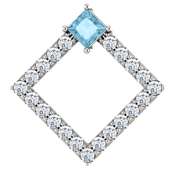 Dahlia Square Aquamarine & Diamond Pendant