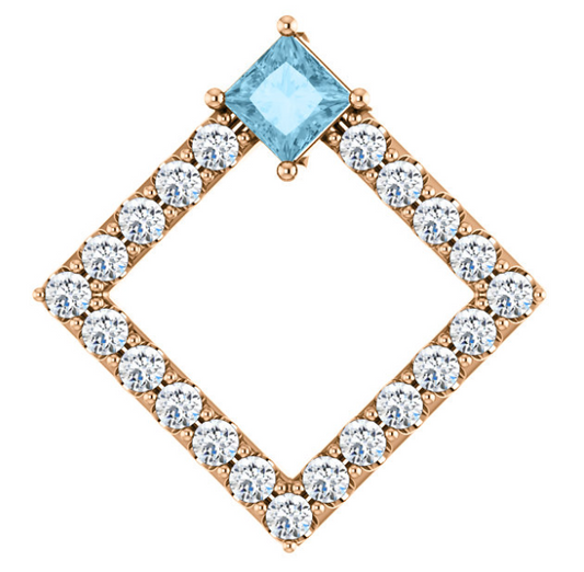 Dahlia Square Aquamarine & Diamond Pendant