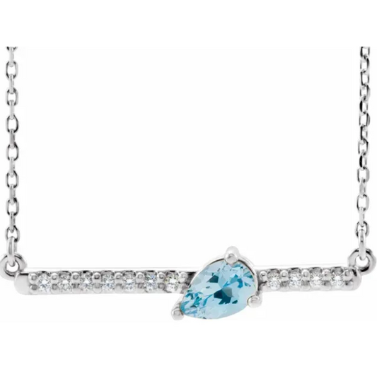 Lilac Aquamarine & Diamond Bar Necklace