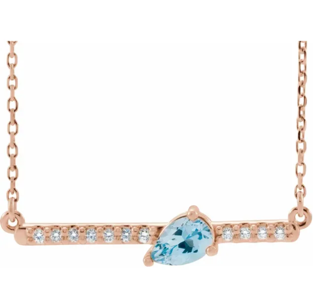 Lilac Aquamarine & Diamond Bar Necklace