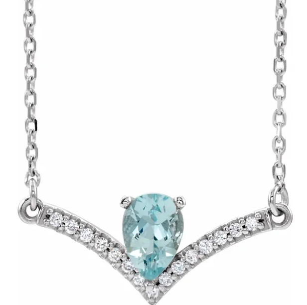 Bellflower Aquamarine & Diamond Chevron Necklace