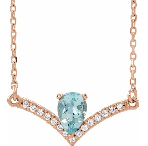 Bellflower Aquamarine & Diamond Chevron Necklace