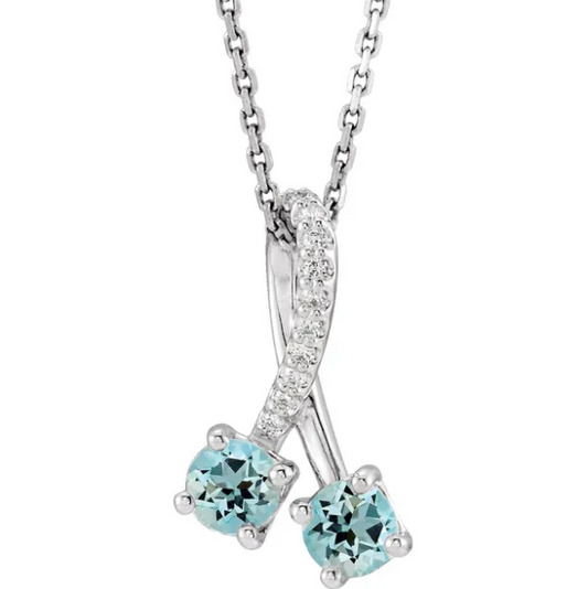 Passionflower Two Stone Aquamarine & Diamond Necklace