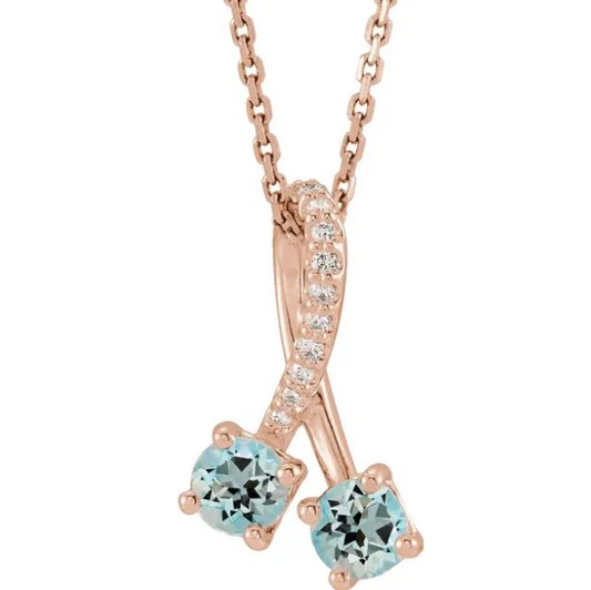 Passionflower Two Stone Aquamarine & Diamond Necklace