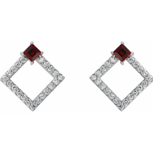 Dahlia Square Garnet & Diamond Earrings