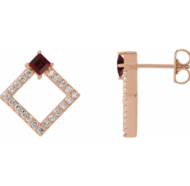 Dahlia Square Garnet & Diamond Earrings