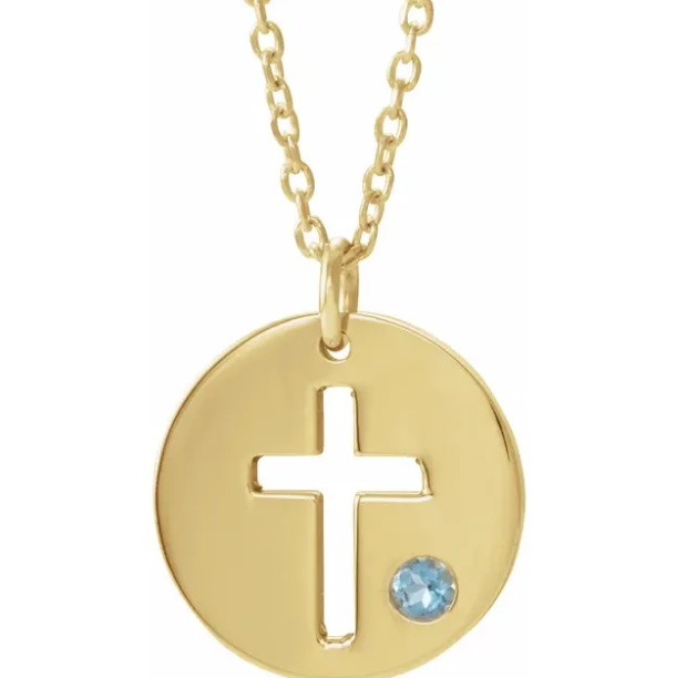 Daffodil Aquamarine Cross Disc Necklace