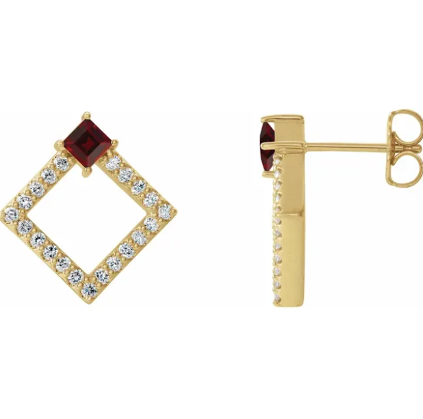 Dahlia Square Garnet & Diamond Earrings