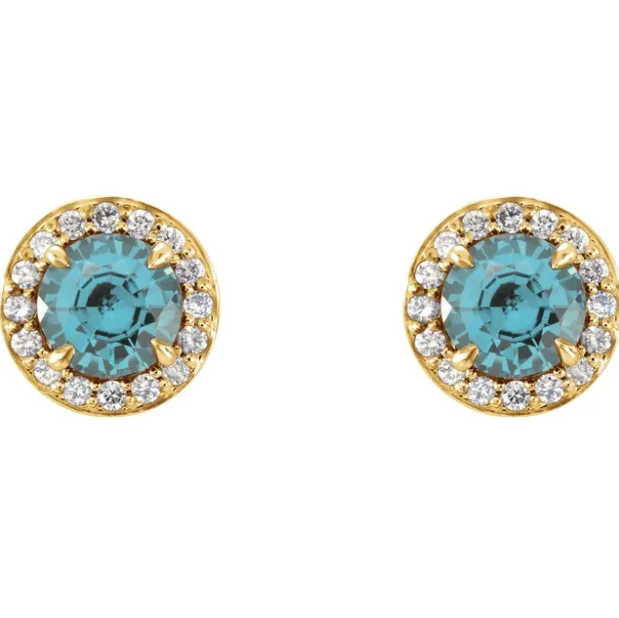 Hydrangea Blue Zircon & Diamond Halo Style Earrings