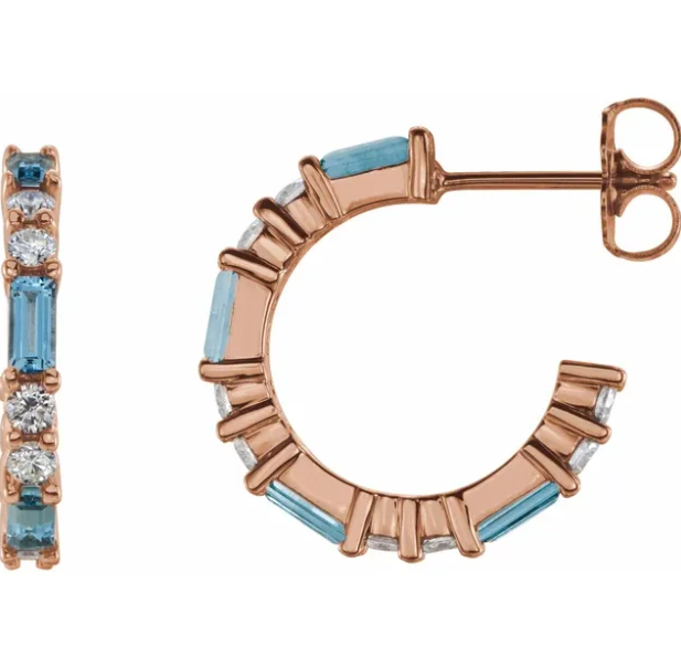 Hyacinth Aquamarine & Diamond Hoop Earrings