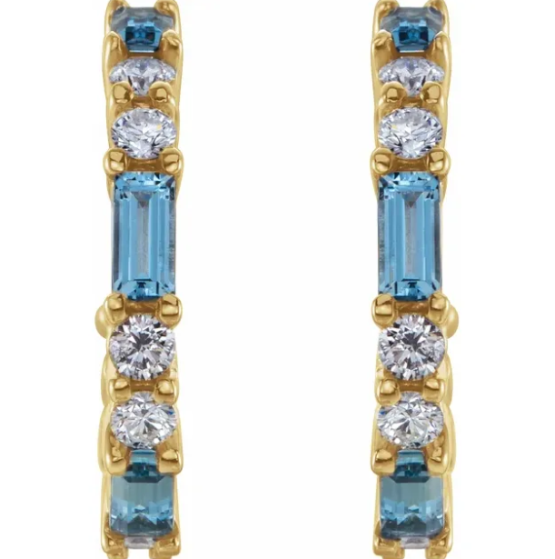 Hyacinth Aquamarine & Diamond Hoop Earrings