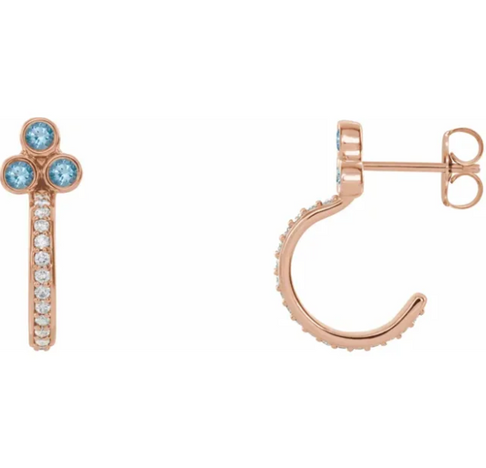 Poppy Aquamarine & Diamond J Hoop Earrings