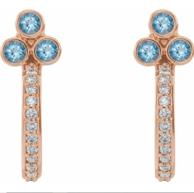 Poppy Aquamarine & Diamond J Hoop Earrings