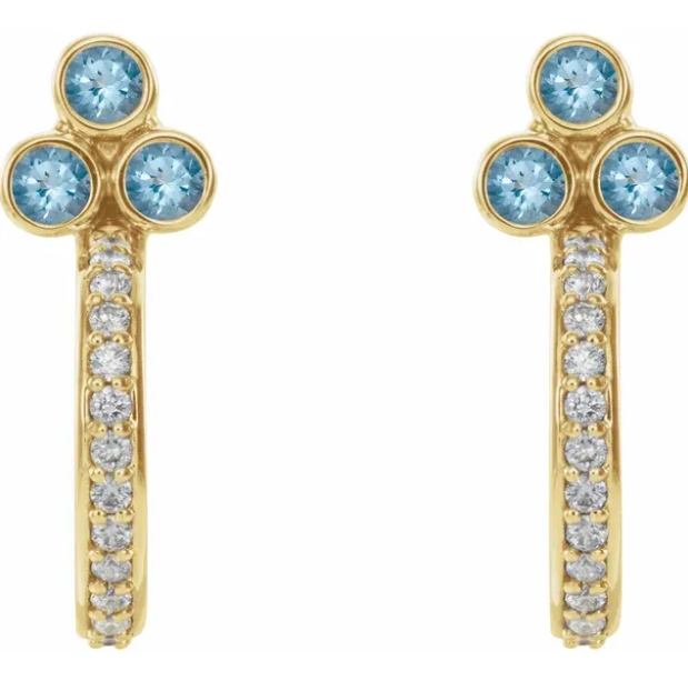 Poppy Aquamarine & Diamond J Hoop Earrings