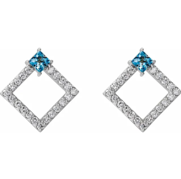 Dahlia Square Aquamarine & Diamond Earrings