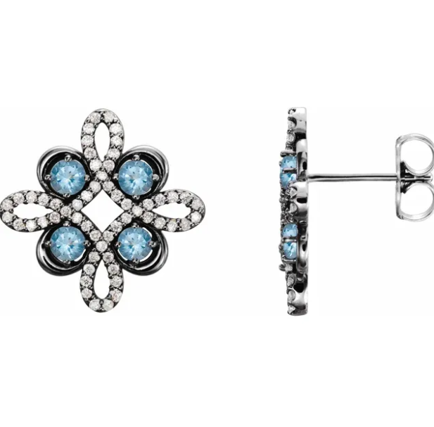 Clover Aquamarine & Diamond Earrings