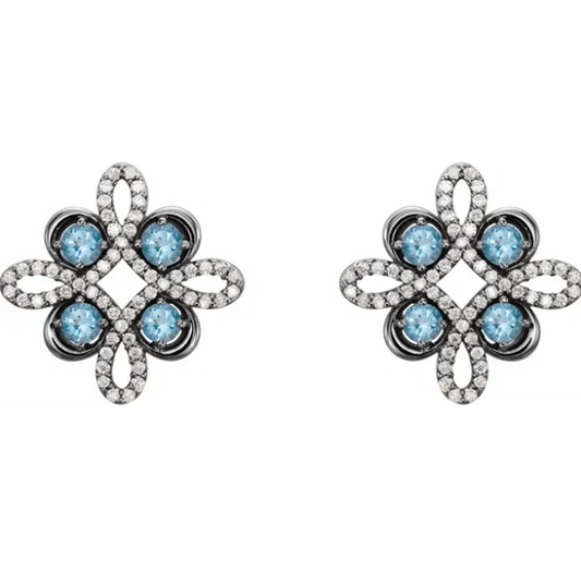 Clover Aquamarine & Diamond Earrings