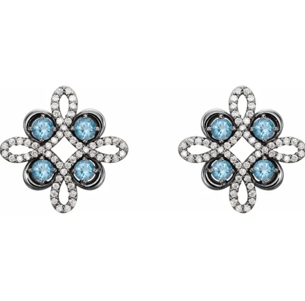 Clover Aquamarine & Diamond Earrings
