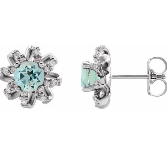 Passionflower Aquamarine & Diamond Earrings