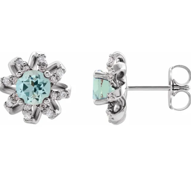 Passionflower Aquamarine & Diamond Earrings