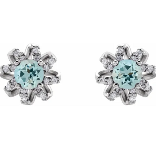 Passionflower Aquamarine & Diamond Earrings