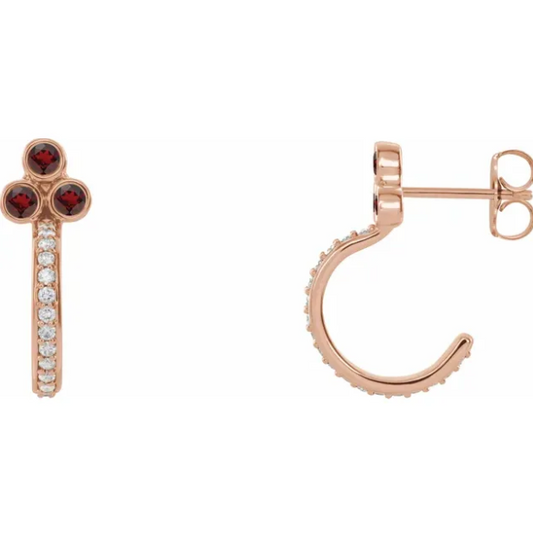 Poppy Garnet & Diamond J Hoop Earrings