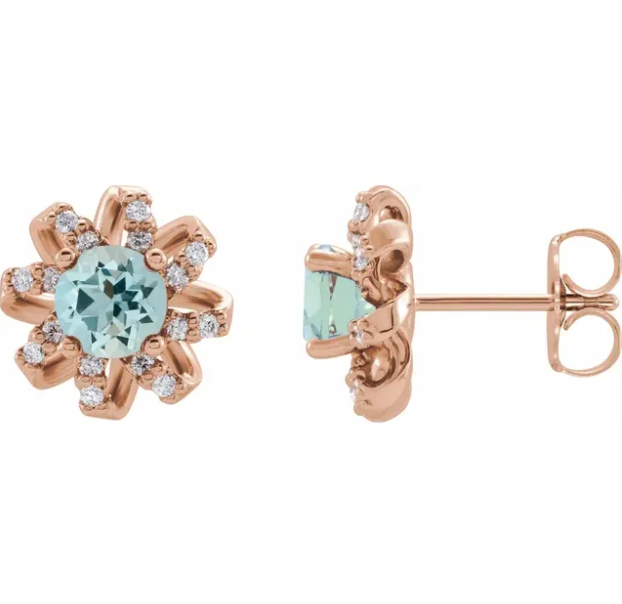Passionflower Aquamarine & Diamond Earrings