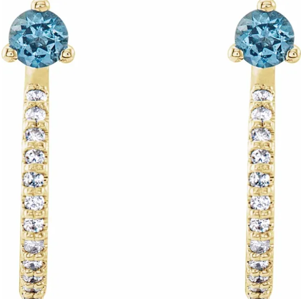 Lilac Aquamarine & Diamond J Hoop Earrings