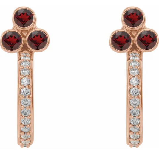 Poppy Garnet & Diamond J Hoop Earrings