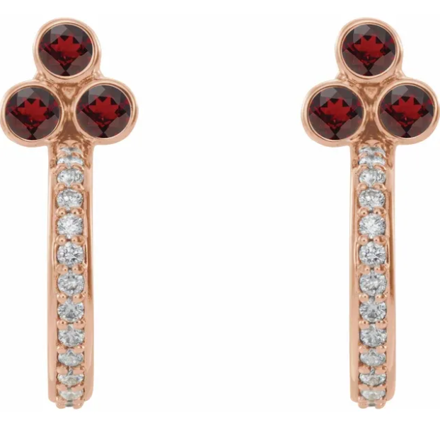 Poppy Garnet & Diamond J Hoop Earrings