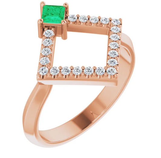 Dahlia Emerald and Diamond Geometric Ring