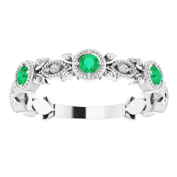 Cherry Blossom Emerald Diamond Leaf Ring