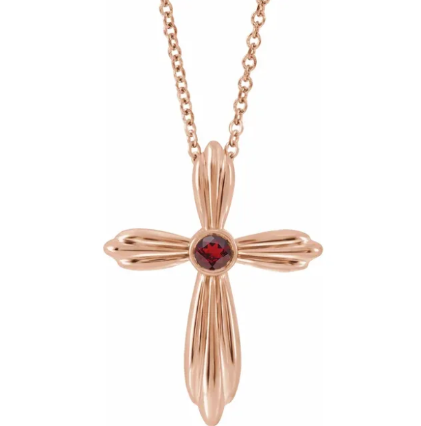Daffodil Garnet Cross Necklace