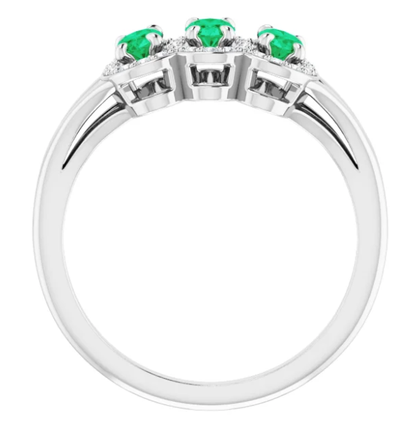 Plumeria Three Stone Emerald and Diamond Ring