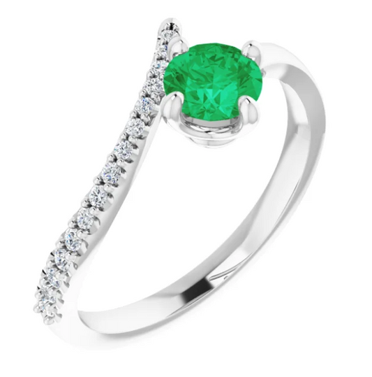 Passionflower Emerald and Diamond By Pass Ring