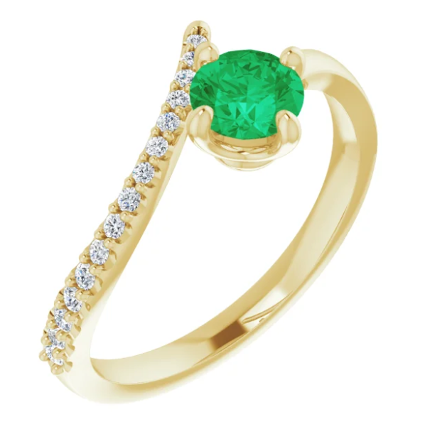 Passionflower Emerald and Diamond By Pass Ring