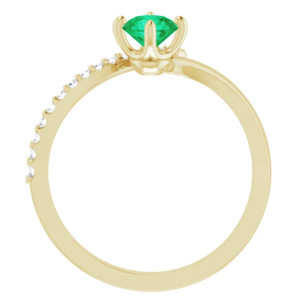 Passionflower Emerald and Diamond By Pass Ring