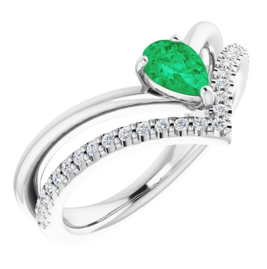 Bellflower Emerald and Diamond Chevron Ring