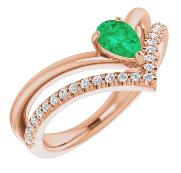 Bellflower Emerald and Diamond Chevron Ring