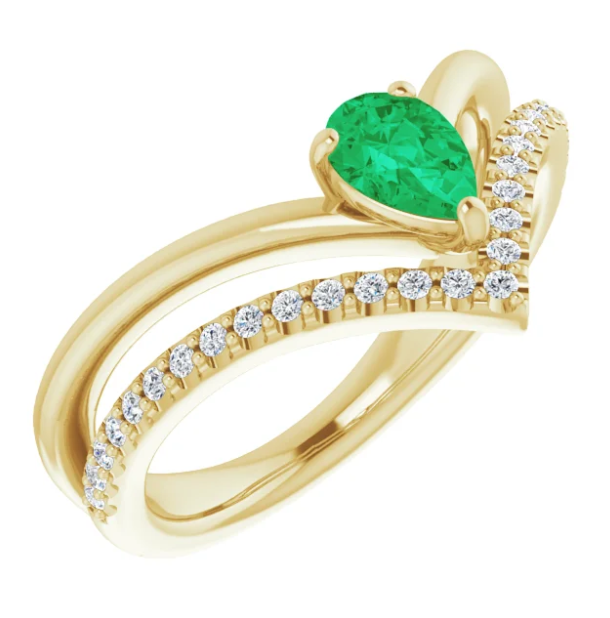 Bellflower Emerald and Diamond Chevron Ring