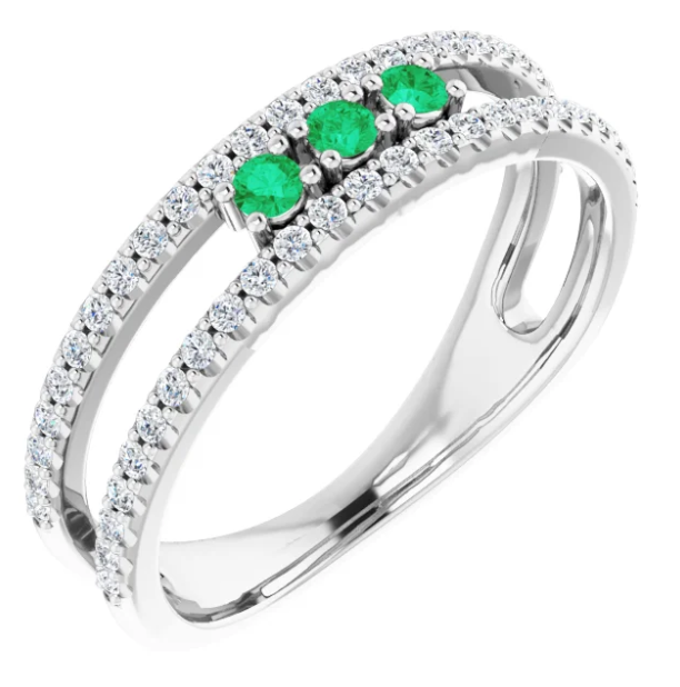 Lilac Emerald and Diamond Ring