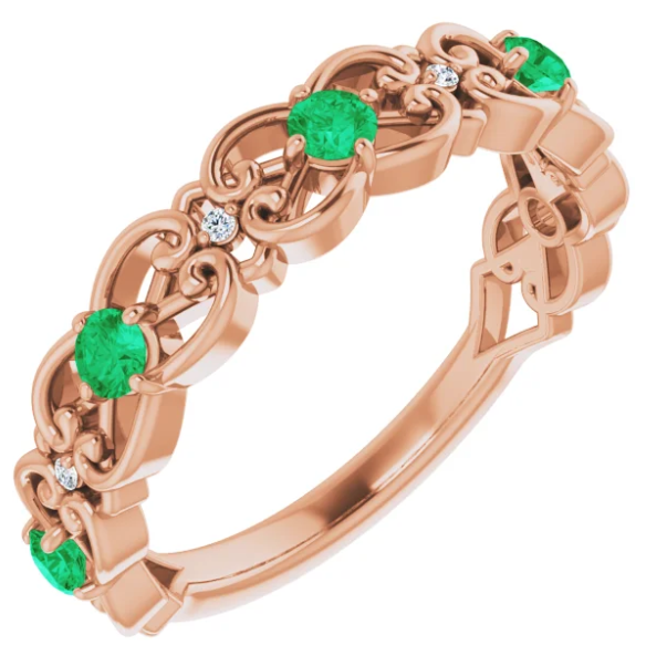 Chatham Emerald and Diamond Filigree Ring