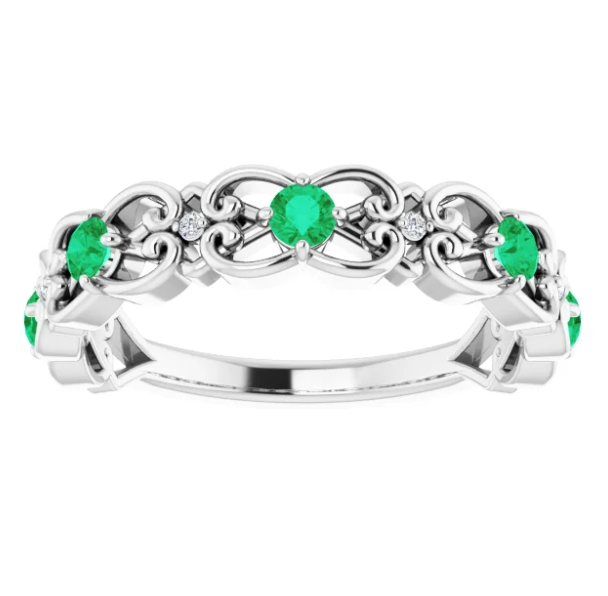 Iris Emerald and Diamond Filigree Ring