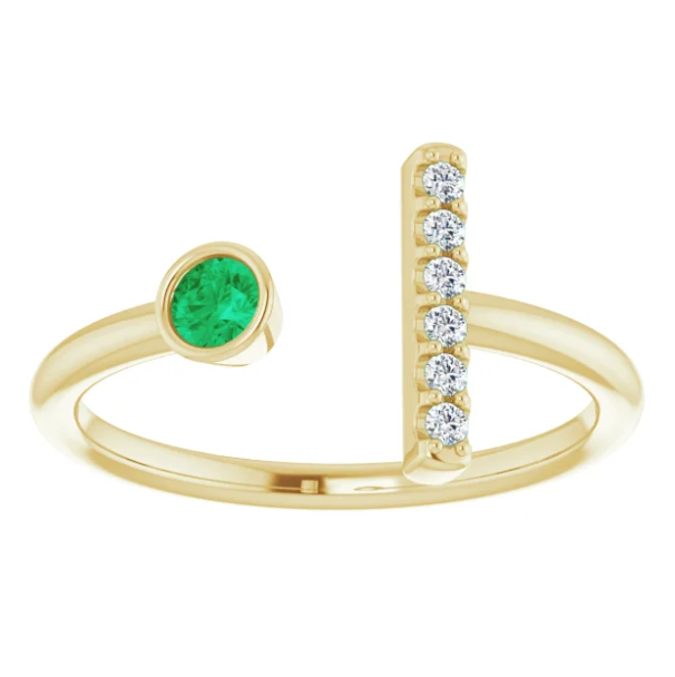 Poppy Emerald and Diamond Bar Ring