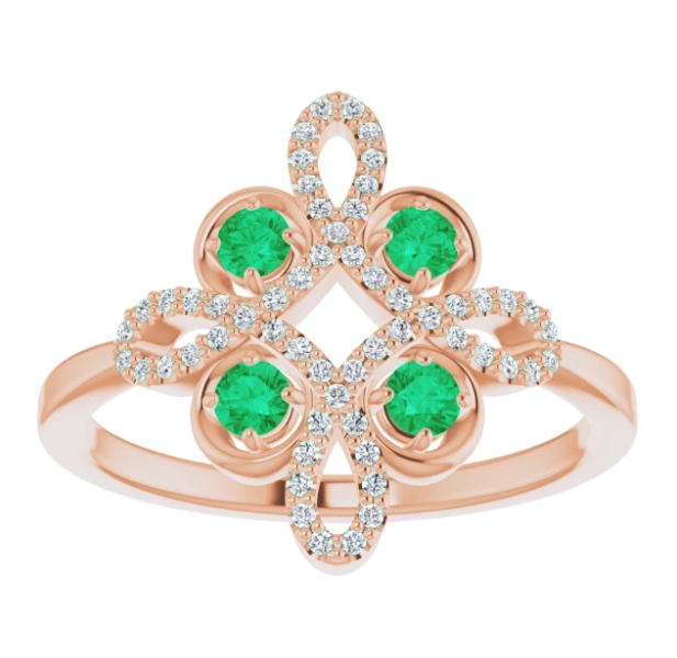 Clover Emerald and Diamond Ring