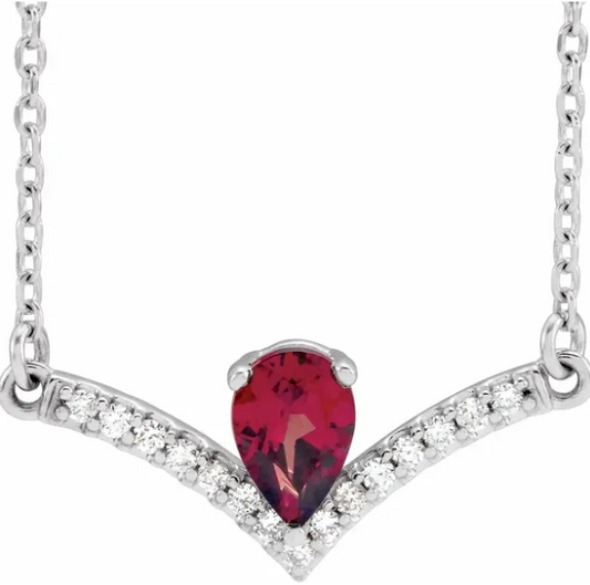 Bellflower Garnet & Diamond Chevron Necklace