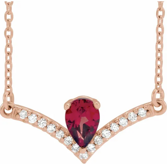 Bellflower Garnet & Diamond Chevron Necklace