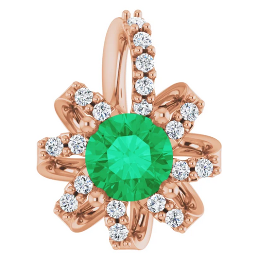 Passionflower Emerald & Diamond Halo Pendant