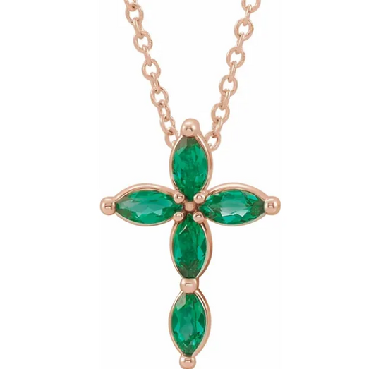 Daffodil Marquise Emerald Cross Necklace