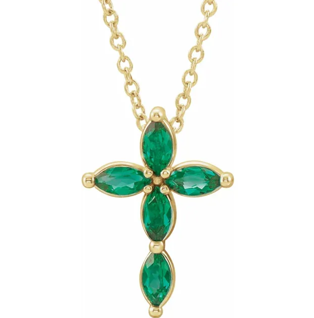 Daffodil Marquise Emerald Cross Necklace